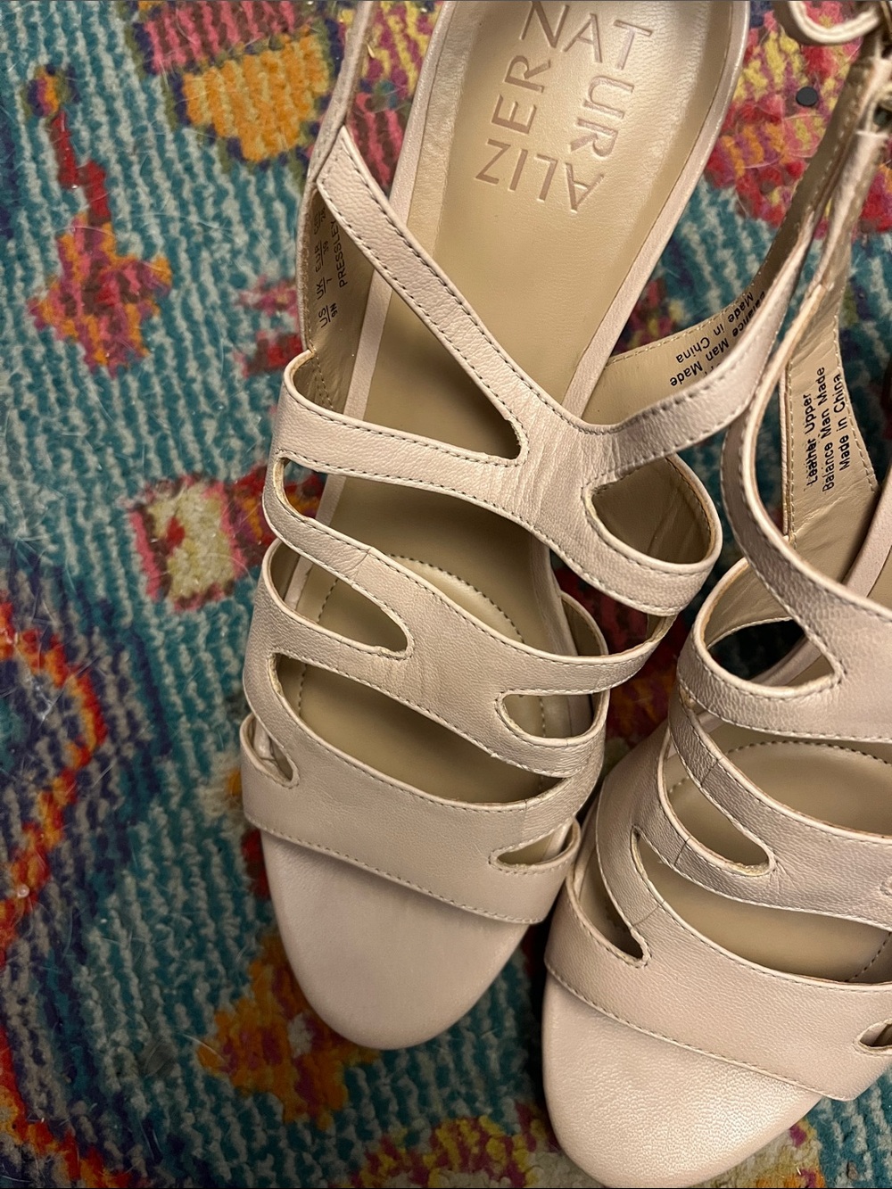 Naturalizer Women's Velcro Strappy Heeled Sandals in Light Cream - Picture 2 of 7